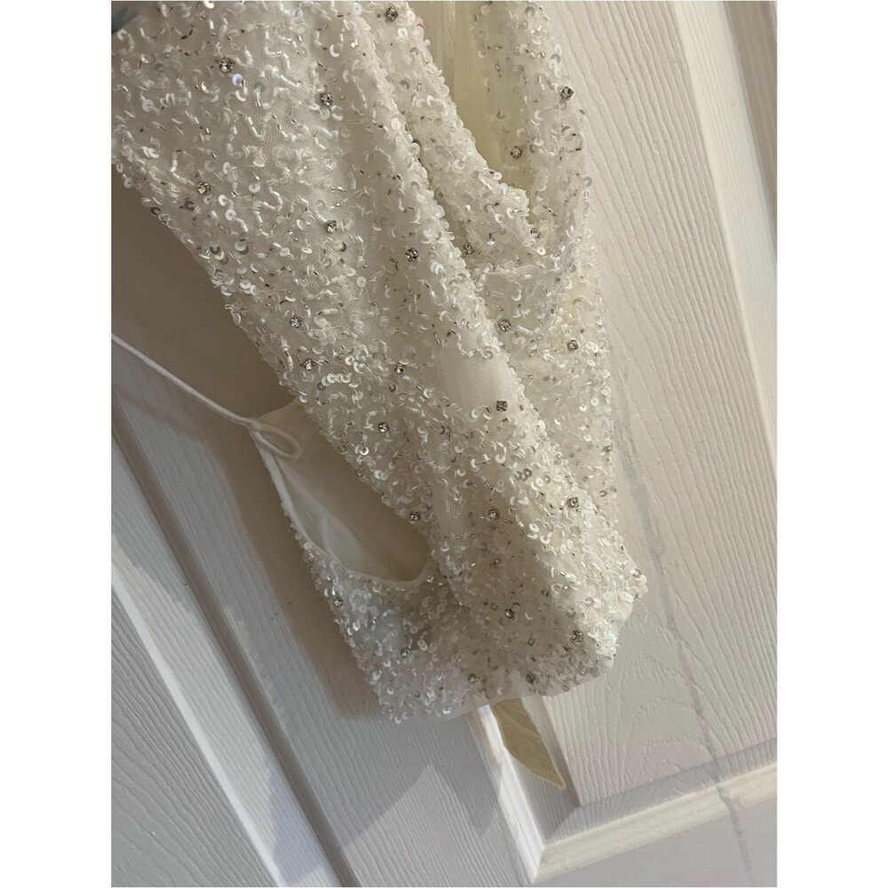 NWT Retrofete Top White Beaded Sequin Cowl Neck Michal Bridal Bachelorette sz XS - Picture 4 of 6
